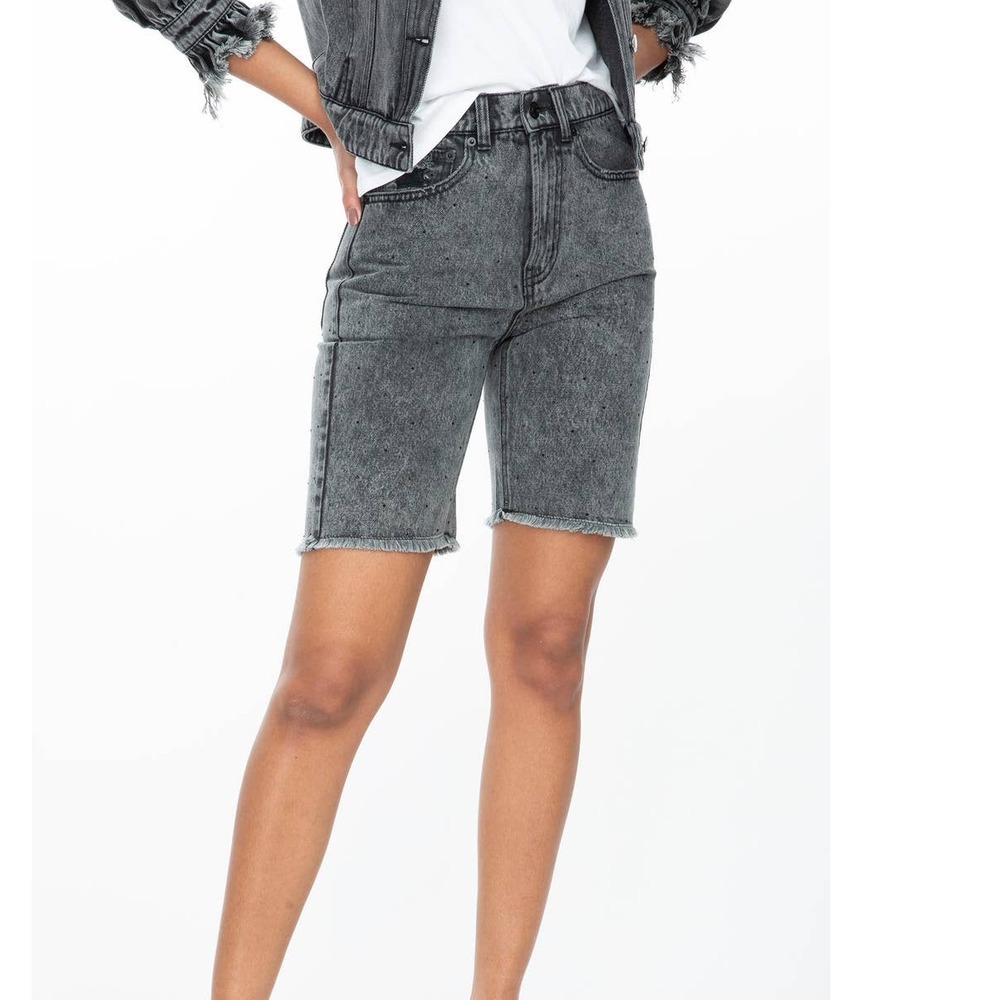 NWT Generation Love Freya Washed Black Crystal Denim Bermuda Shorts • Size XS 🗣